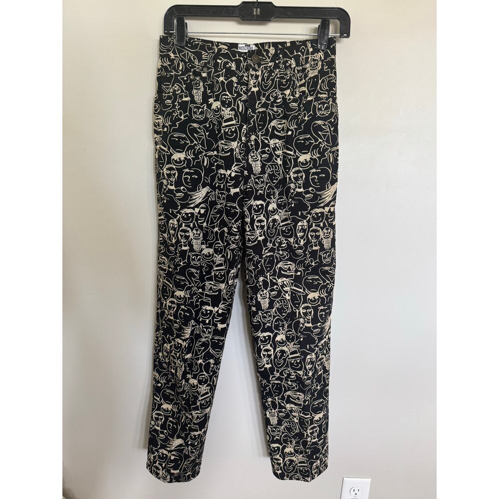 Vintage 90’s Moschino High Rise Straight-Leg ‘Face Scribble’ Pattern Jeans SZ XS